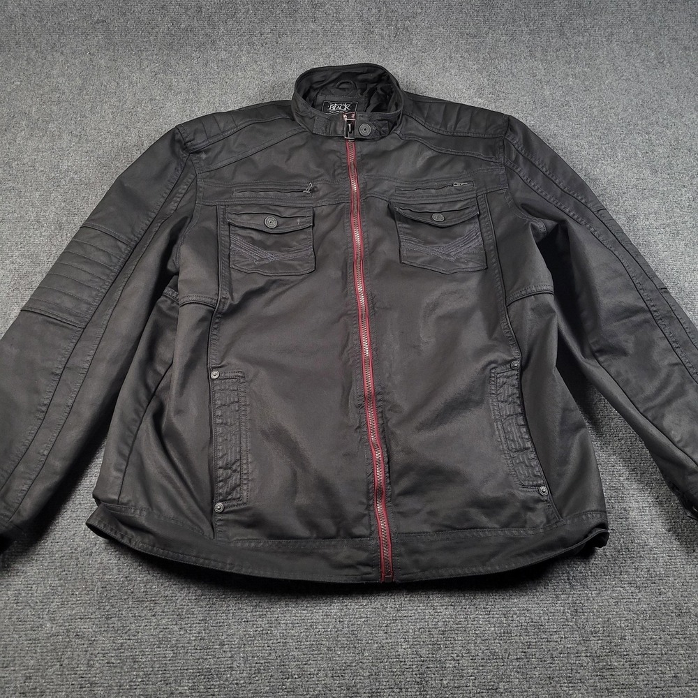 Buckle Black Jacket Mens 2XL Black Moto Biker Quilted Lined Red Zip Athletic